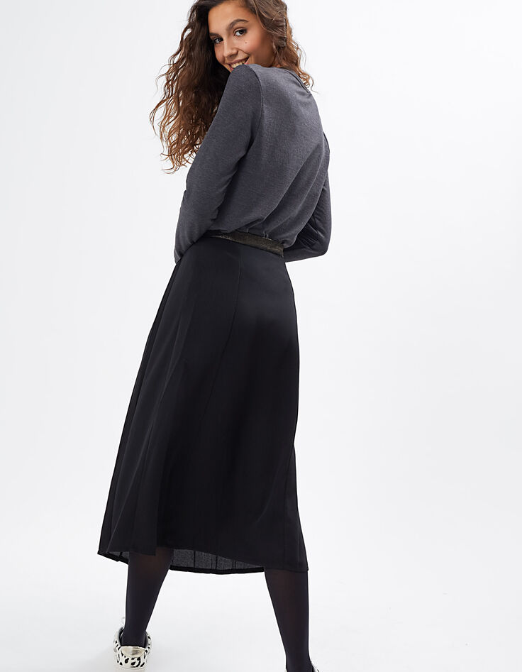 I.Code black pleated midi skirt with gold belt-3