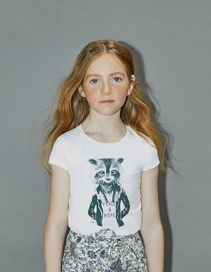 Girls' off-white racoon image T-shirt - IKKS