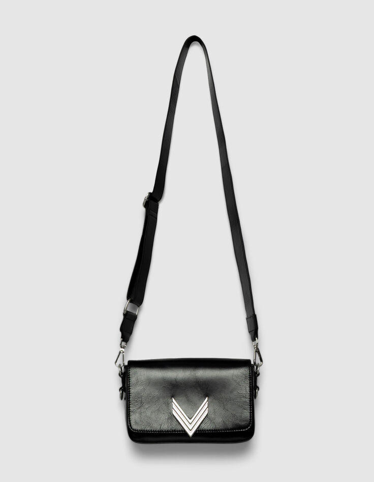 Le 111 ROCK noir cuir glacé double anse clous Femme-2
