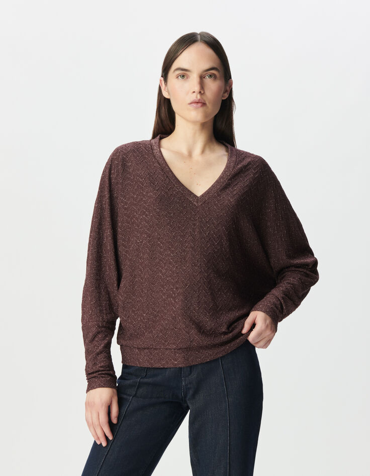 Tee-shirt bordeaux lurex manches chauve-souris Femme-2 Tee-shirt bordeaux lurex manches chauve-souris Femme-2