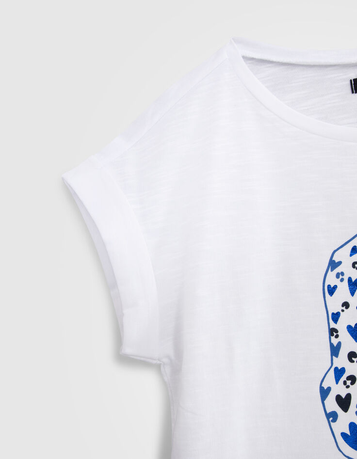 Weißes Mädchen-T-Shirt mit Leopard und Herz-6