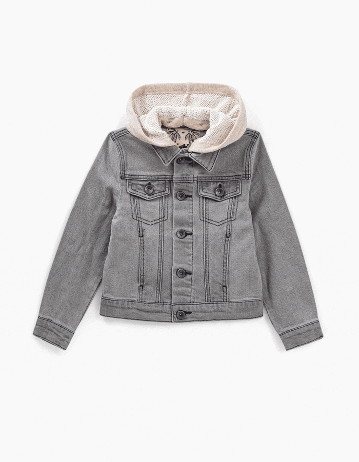 Boys’ bleached grey denim jacket + sweatshirt fabric hood-8