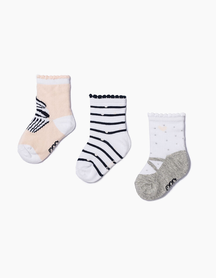 Chaussettes blanches, rose, navy bébé fille-2