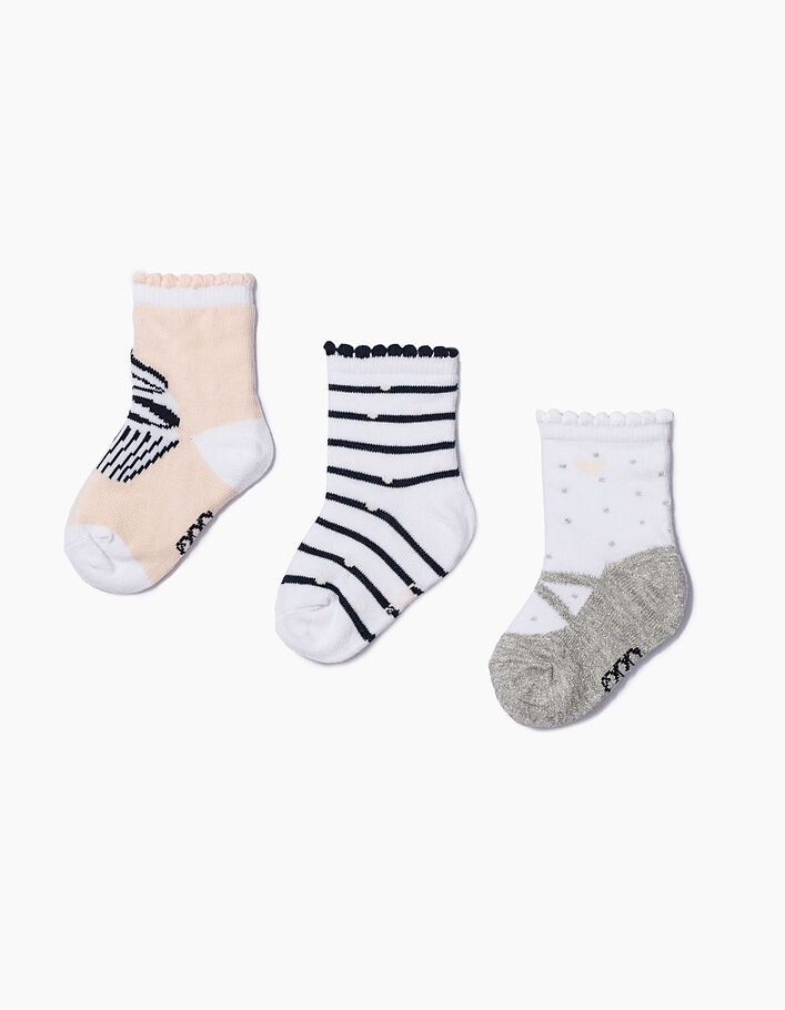 Baby girls' white, pink, navy socks - IKKS