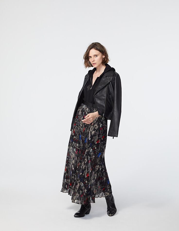 Cardigan zippé noir à capuche visuel Love femme-7