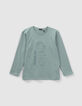 Boys&rsquo; green T-shirt with embossed footprint-1