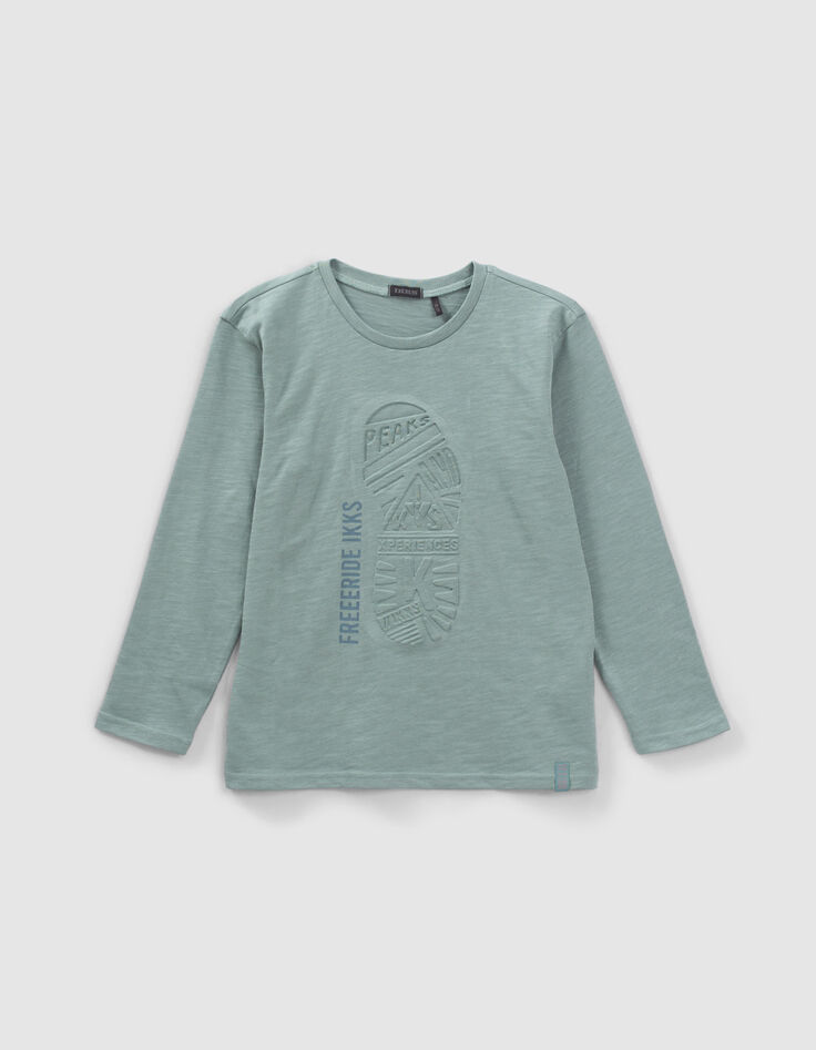 Boys&rsquo; green T-shirt with embossed footprint-1