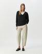 Pull encolure V noir tricot fin oversize Femme-1
