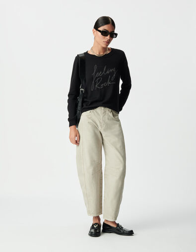 Jersey negro punto bordado mensaje mujer - IKKS