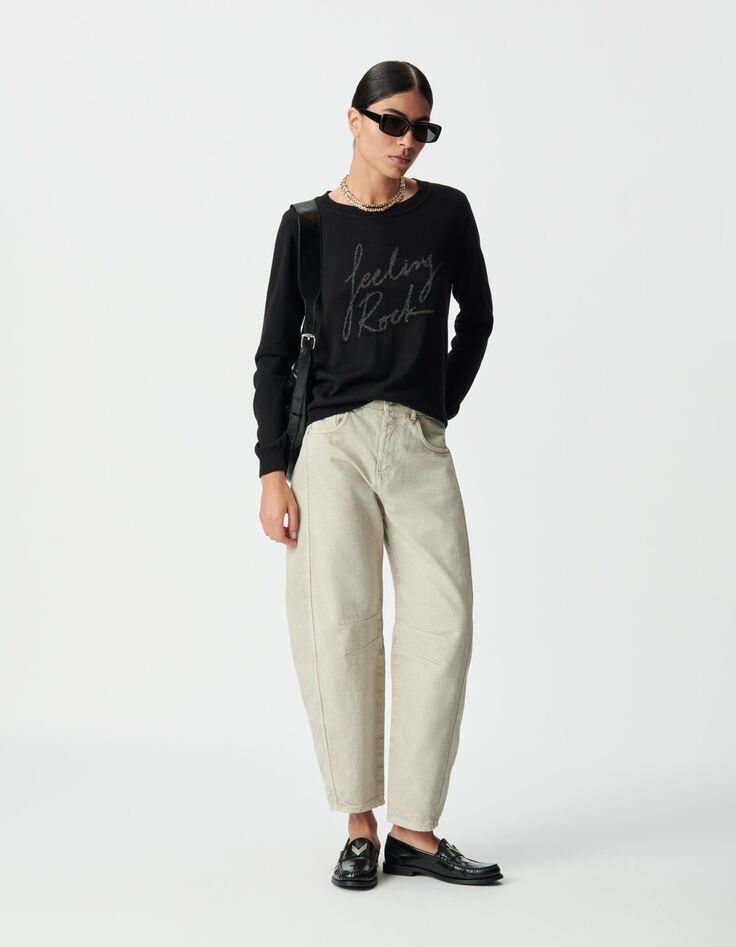 Jersey negro punto bordado mensaje mujer-1