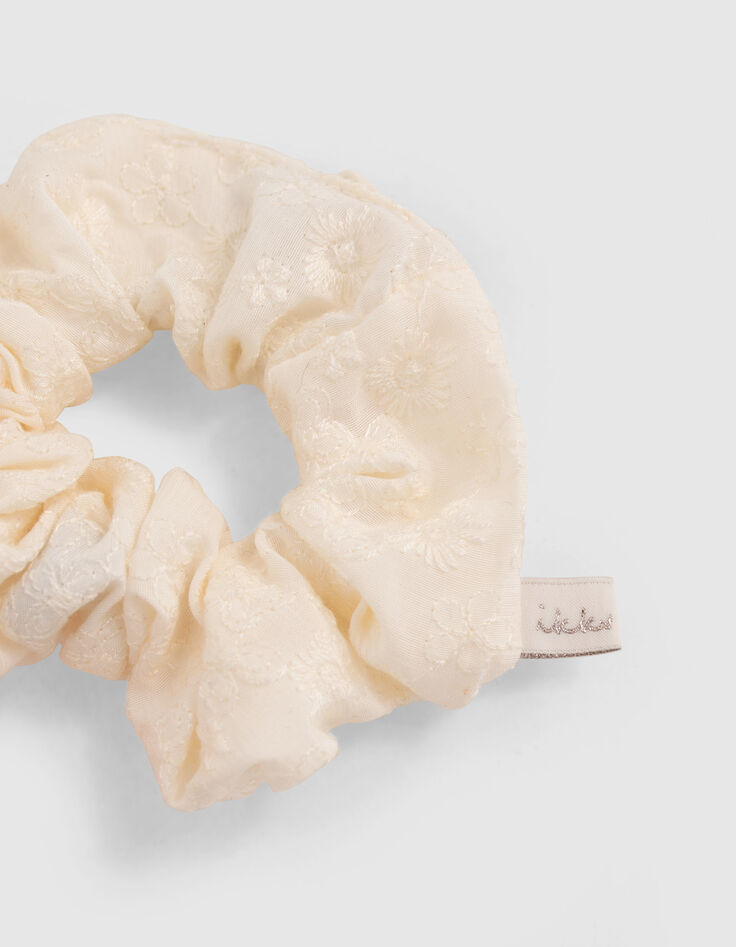 Girls’ orangey and embroidered white scrunchies-4