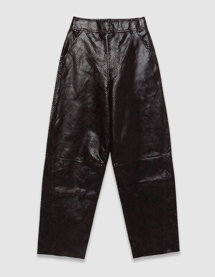 Rechthoekige leren broek met slangenprint Dames-6