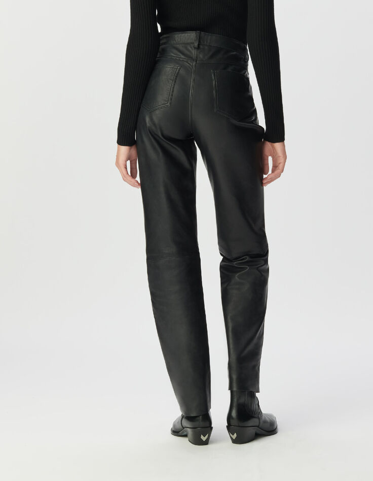 Pantalon en cuir noir coupe jean Femme-3
