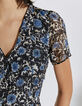 Women’s blue flower print dotted Swiss voile long dress-4