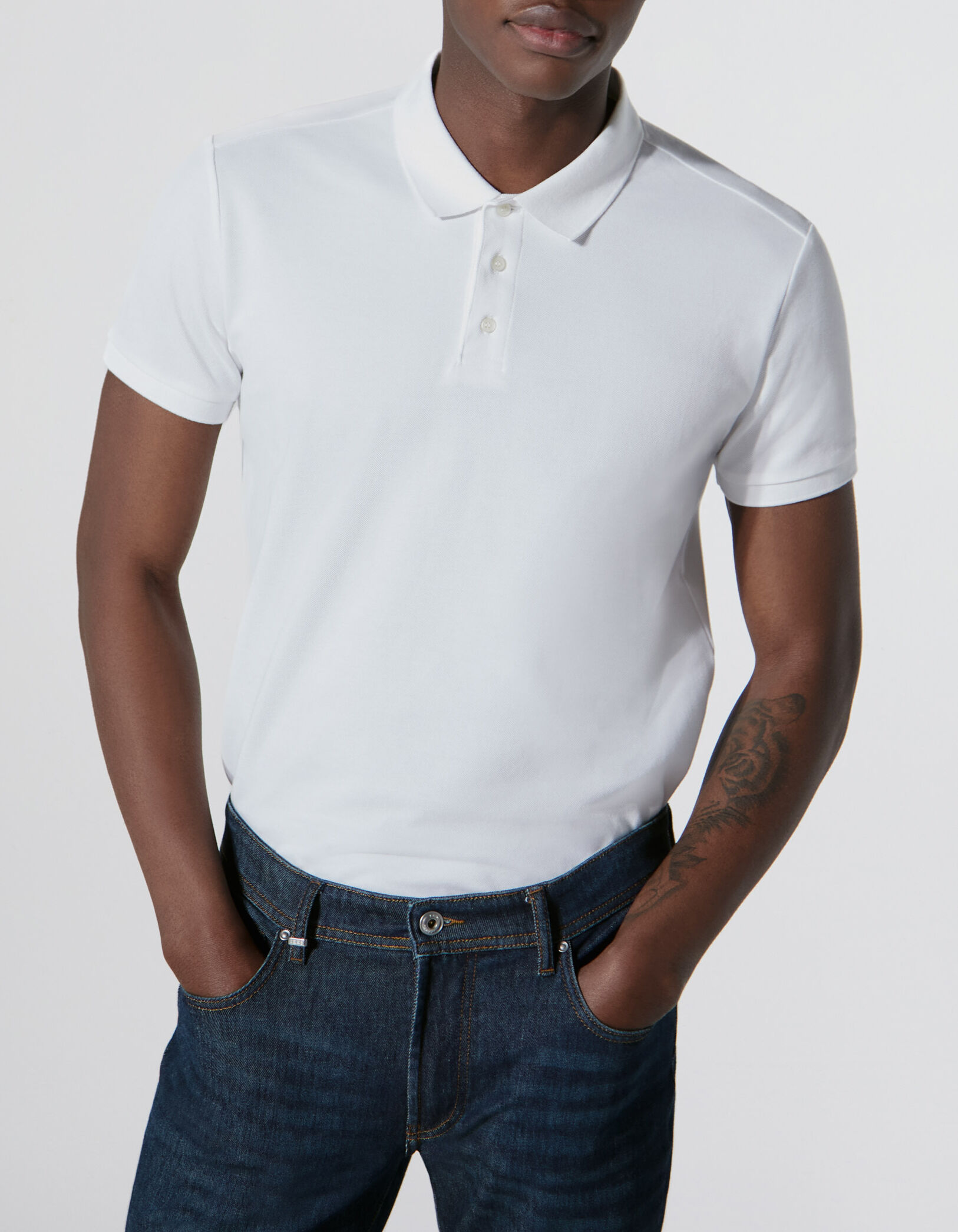 Men s white COOLMAX pique knit polo shirt IKKS