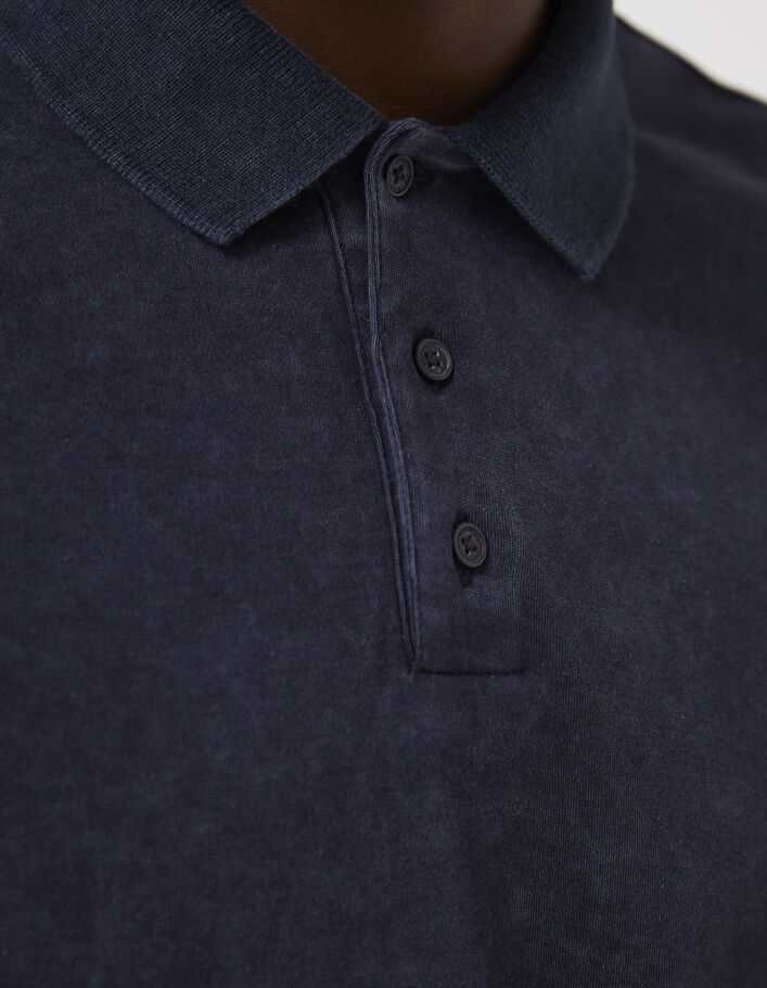 Marineblaues Washed-Herrenpolohemd mit kurzen Ärmeln - IKKS