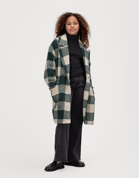 Manteau carreaux vert et écru fille - IKKS
