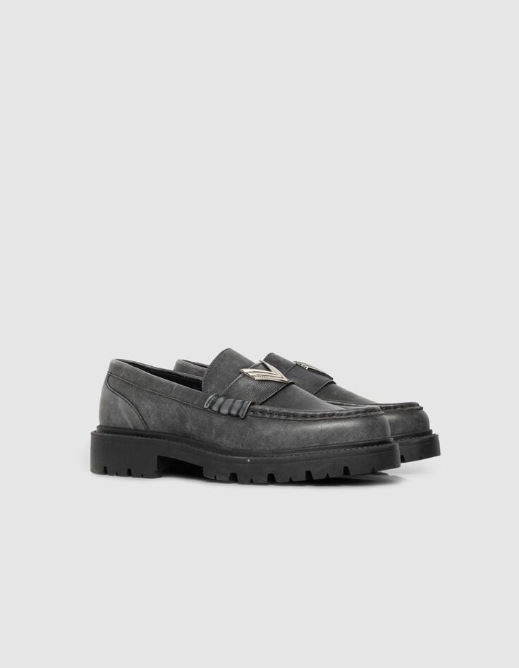 Women’s grey leather moccasins with lugged soles-5 Women’s grey leather moccasins with lugged soles-5