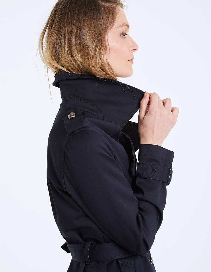 Trench largo marino de gabardina de algodón mujer-5