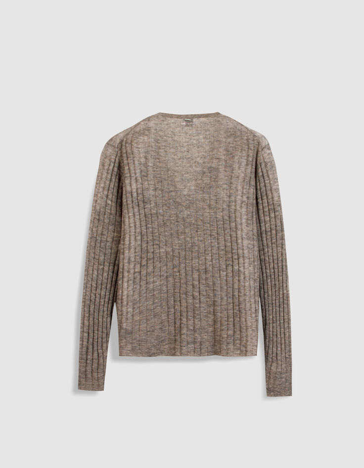 Pull manches longues beige tricot c&ocirc;tes plates Femme-6