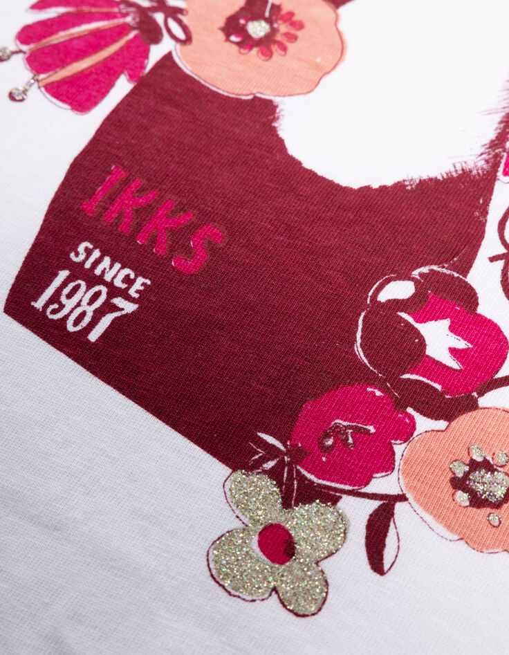 Camiseta blanca algodón tucán flores niña-5