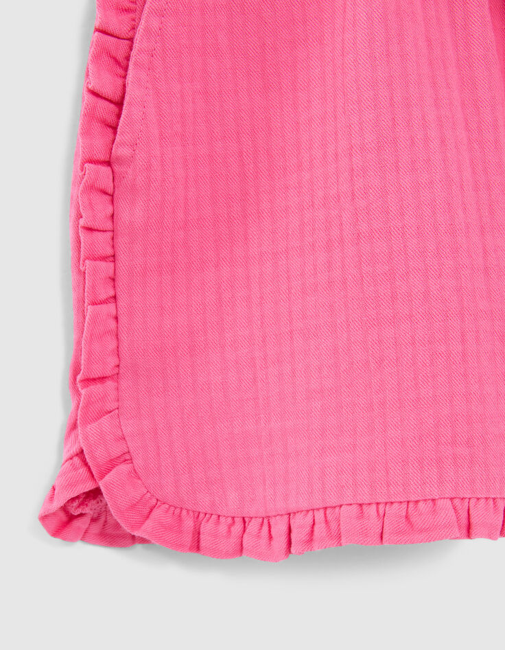 Girls' pink waffle playsuit with elasticated neckline-4