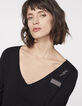 Pull col V noir apport viscose badges bijoux femme-4