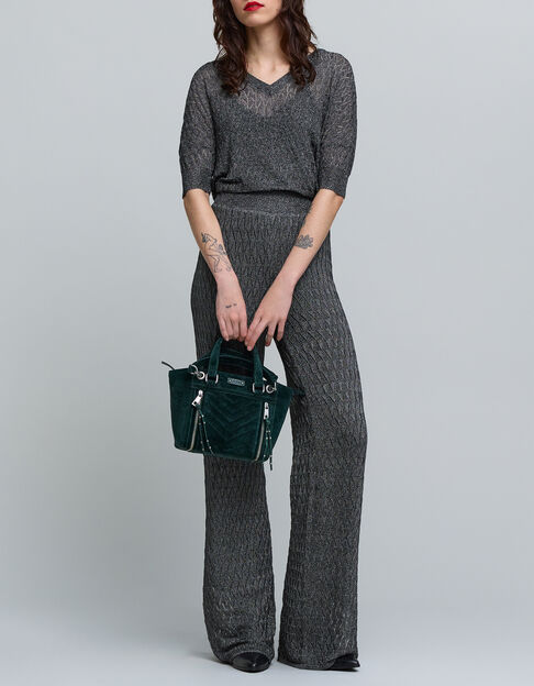 Zwarte fijn gebreide opengewerkte grafische damestrui Zwarte fijn gebreide opengewerkte grafische damestrui - IKKS