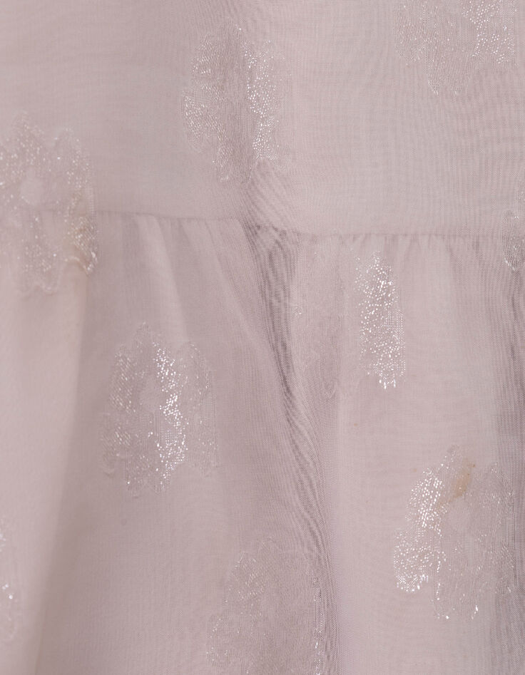 Rosa Jacquard-Kleid  Blumenmuster auf Voile  M&auml;dchen-7