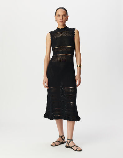 Robe midi noire tricot esprit crochet - IKKS