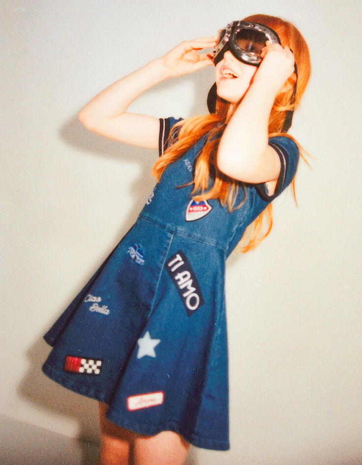 Robe trapèze en jean, avec broderies fille-1