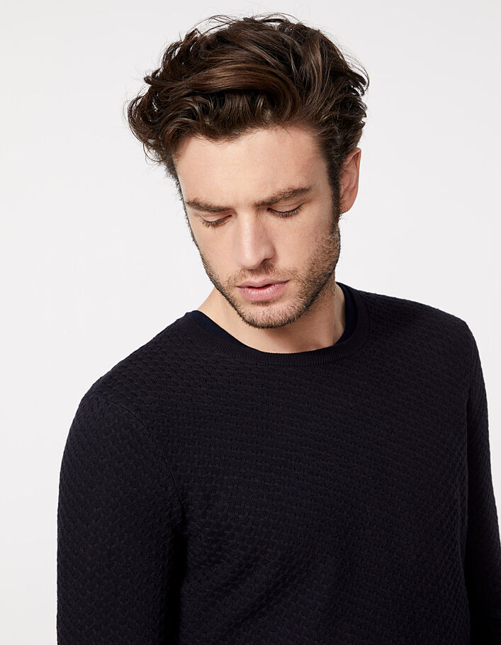 Men's dark blue textured knit sweater - IKKS
