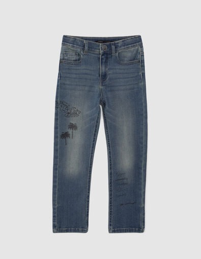 Boys’ blue upcycled straight jeans, print front and back - IKKS