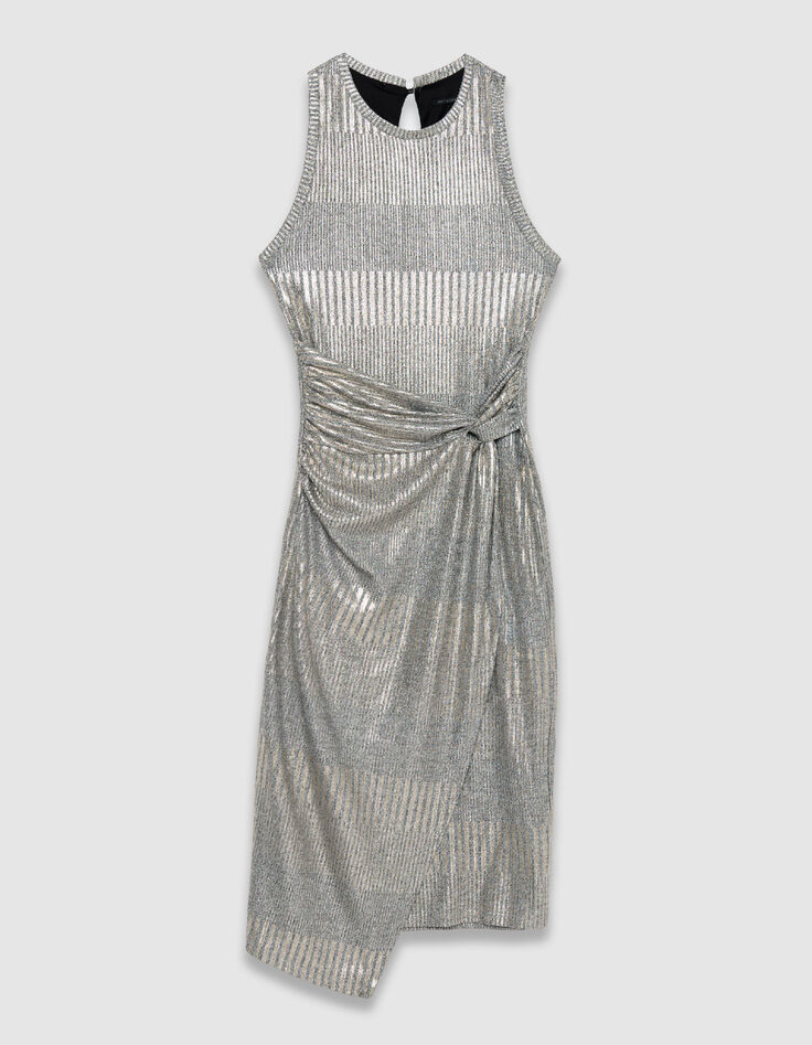 Vestido midi de punto de canal&eacute; plateado para mujer-6