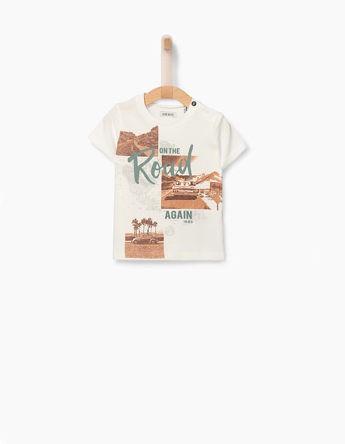 Baby boys' putty-coloured T-shirt + car graphic - IKKS