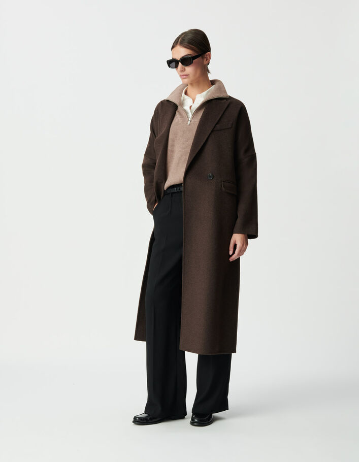 Manteau long marron souple boutonnage croisé Femme IKKS