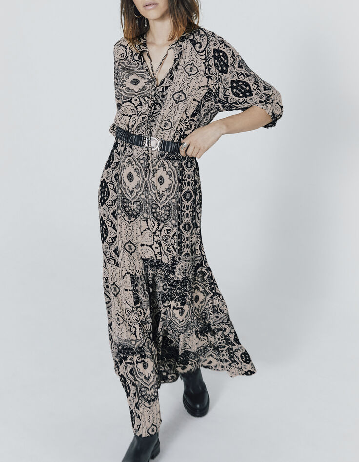 Vestido largo crepé viscosa estampado fular mujer-1