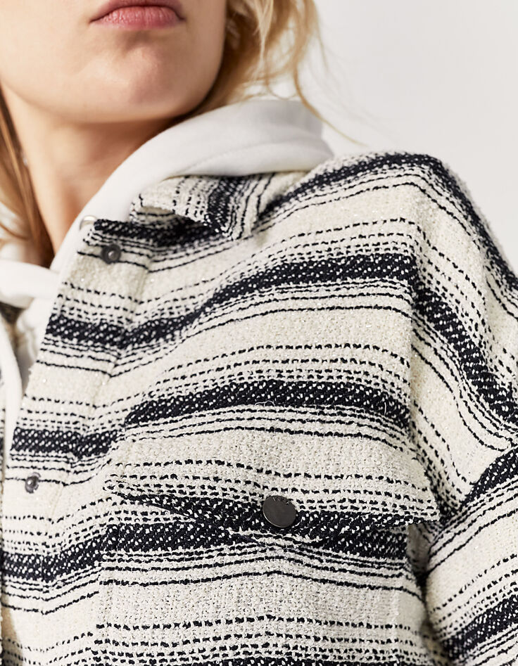 Chemise loose à rayures en tweed noir et blanc femme-3