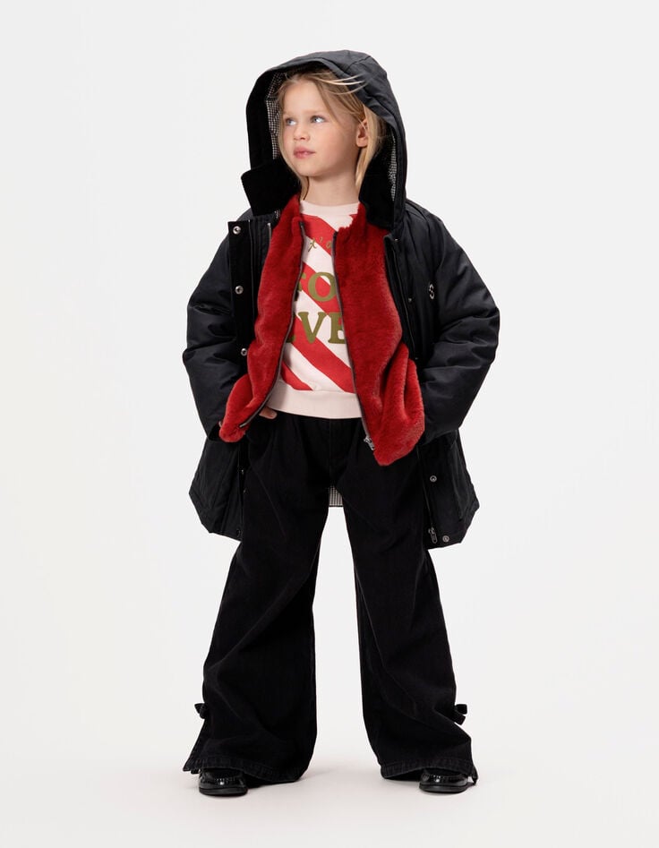 Girls’ 2-in-1 black parka and red gilet-5 Girls’ 2-in-1 black parka and red gilet-5