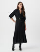 Zwarte lange jurk LENZING™ ECOVERO™ micro-kraag Dames-2