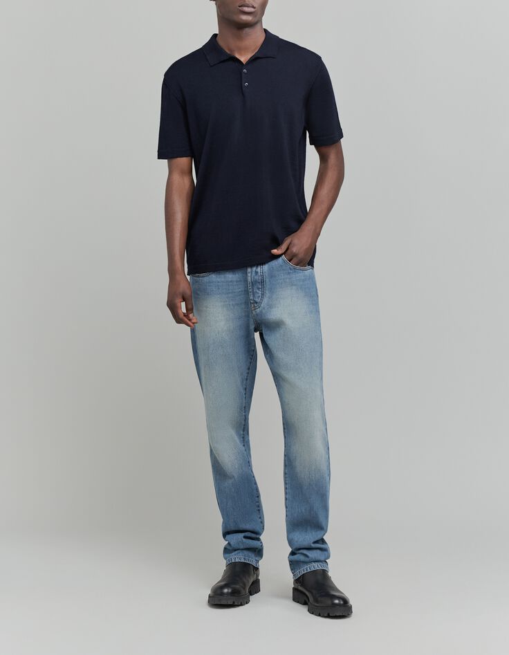 Poloshirt f&uuml;r Herren aus 100% Merinowolle, navy-5