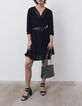 Vestido ancho negro rejilla y volantes mujer-1