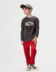 Graues Jungen-T-Shirt gestickter Bär Schriftzug-2