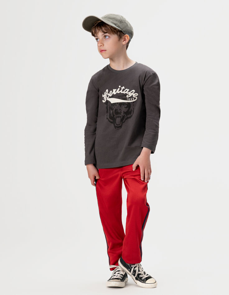 Graues Jungen-T-Shirt gestickter Bär Schriftzug-2