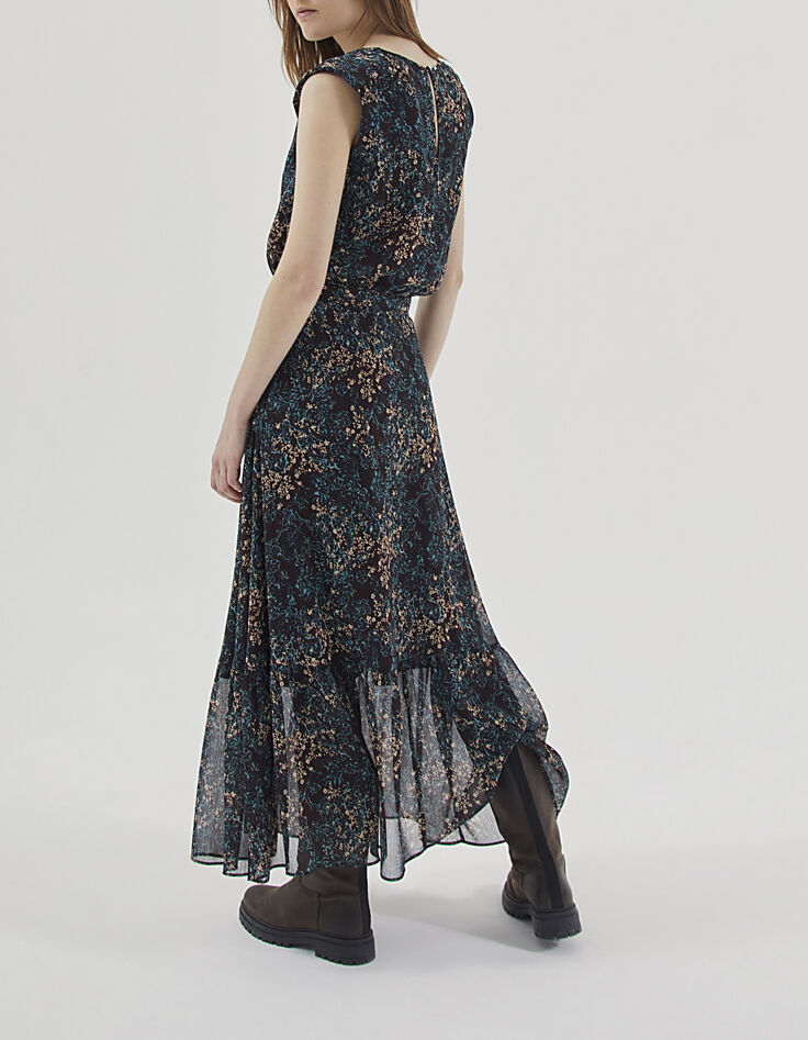 Vestido largo sin mangas gasa estampado arabesco floral-4