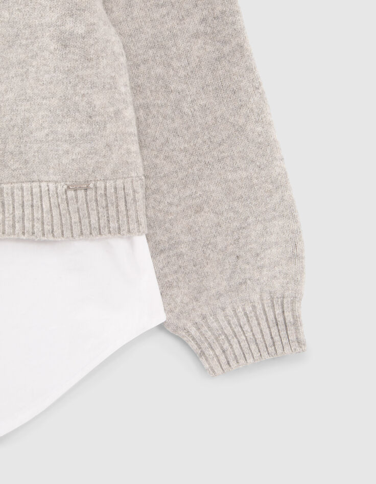 Grauer M&auml;dchenstrickpullover mit Trompe-l&lsquo;oeil-Bluse-5