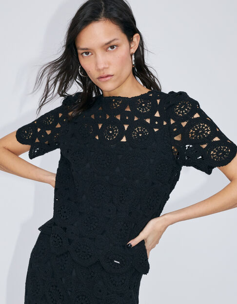 Top cropped negro ganchillo mujer