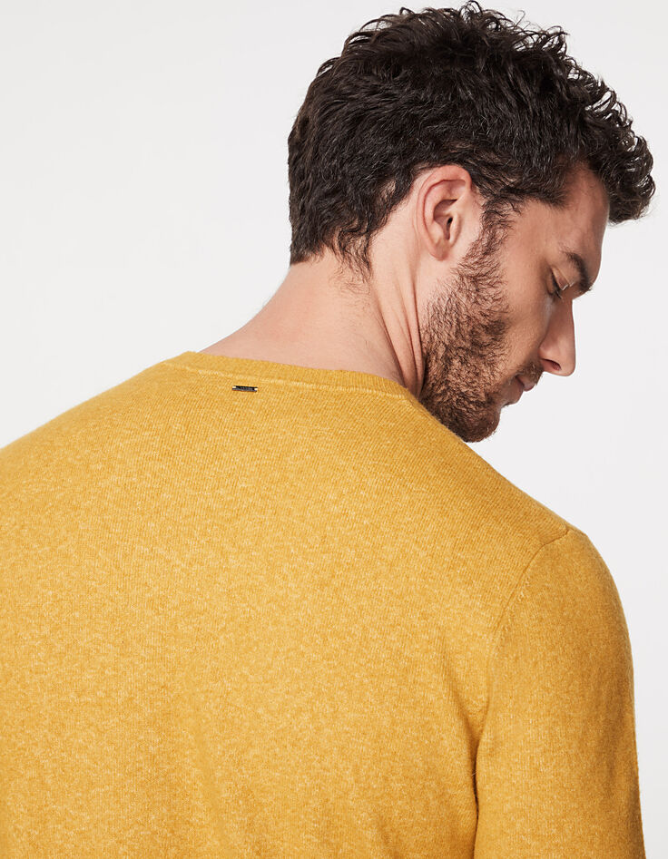 Pull jaune ocre tricot laine mélangée Homme-5