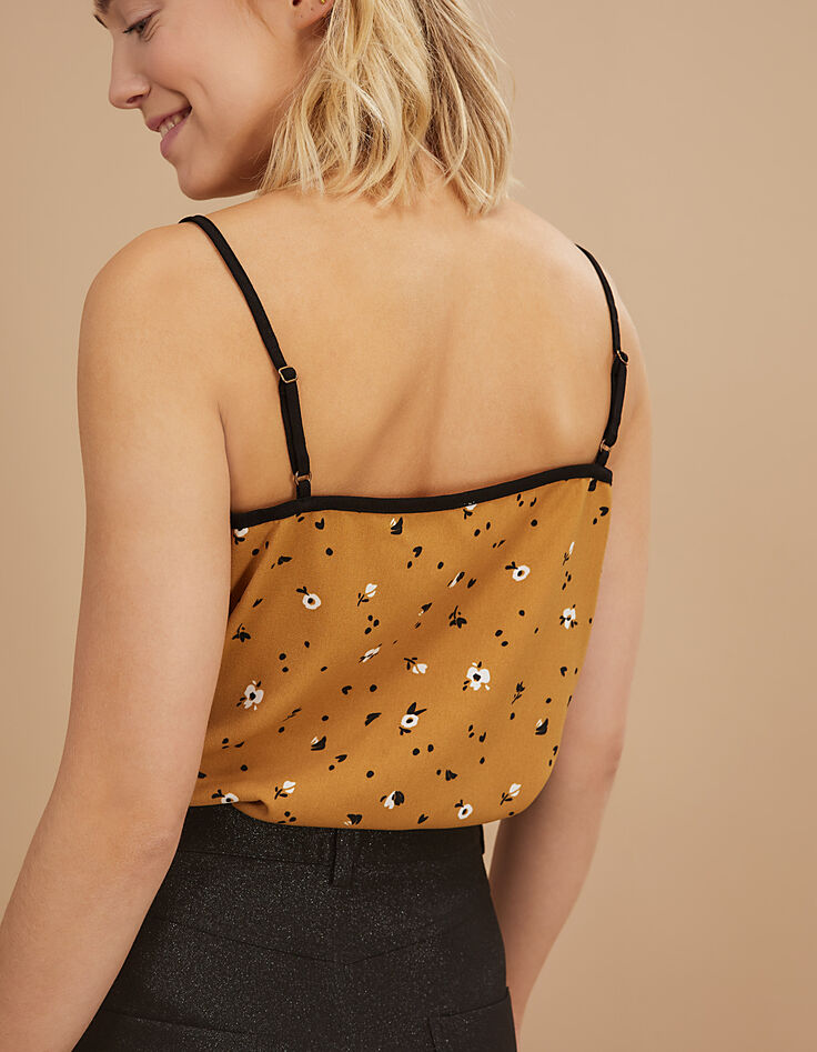Okergele top lingeriestijl bloemen-luipaardprint I.Code-5