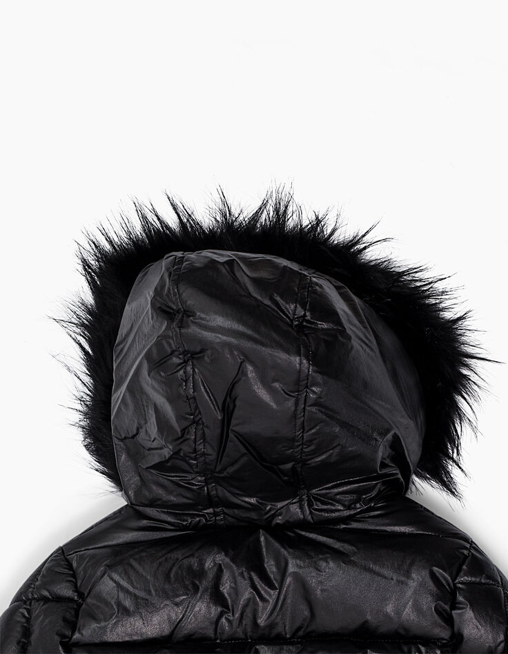 Girls’ black coated padded jacket with fur hood -4